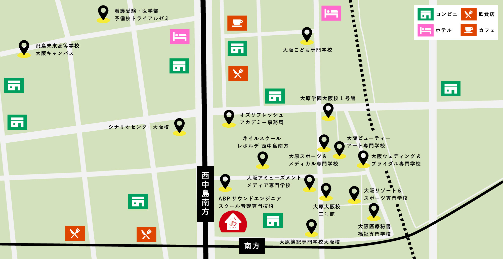 西中島南方駅周辺のキャンパスMAP